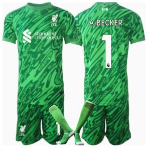 Liverpool Alisson Becker #1 Brankářské Dětské Venkovní dres komplet 2024-25 Krátký Rukáv (+ trenýrky)